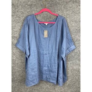 J. Jill Pure Jill Linen Top Women 3X Blue NEW Indigo Ink Short Sleeve 293041